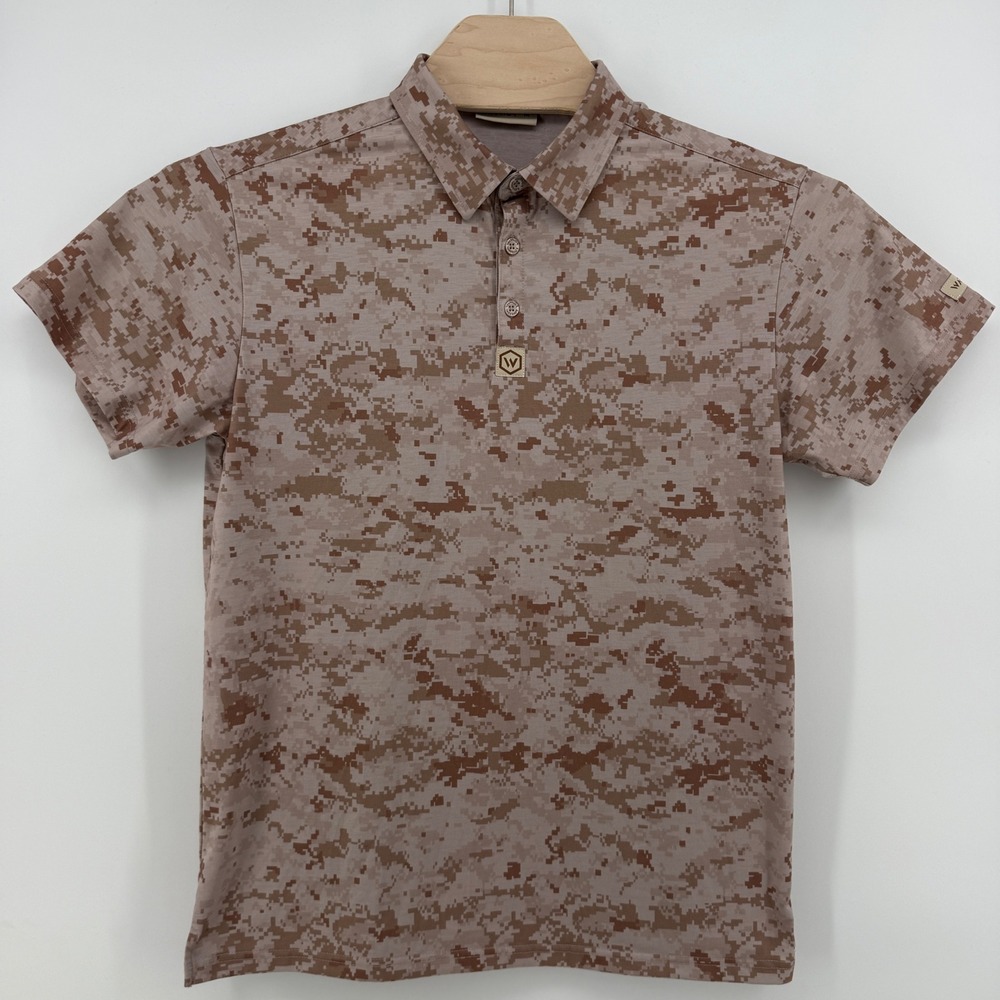 Warrior Mens Digital Desert Camo Polo Shirt Brown Tan Size M Short Sleeve
